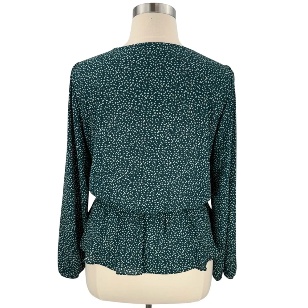 Nine Britton Cavanna Teal Green Faux Wrap Animal Print Dressy Peplum Blouse - Picture 10 of 16